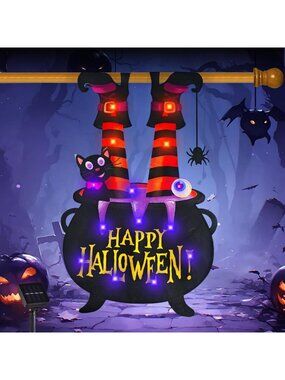 Light-Up Halloween Garden Flag, Witch Feet Yard Decor, 28x40 Inches, Festive